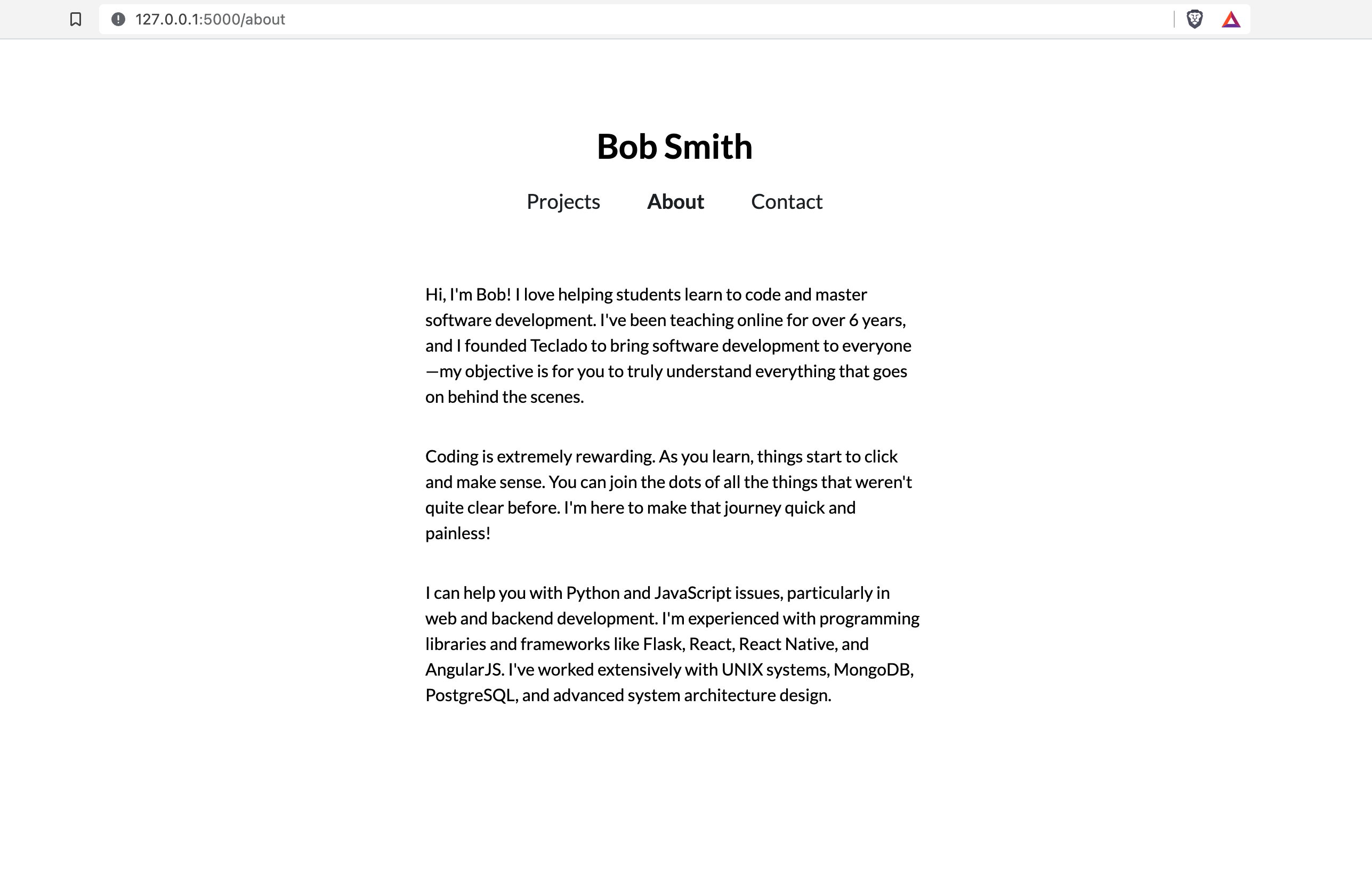 The about page, showing some information about the creator of the app