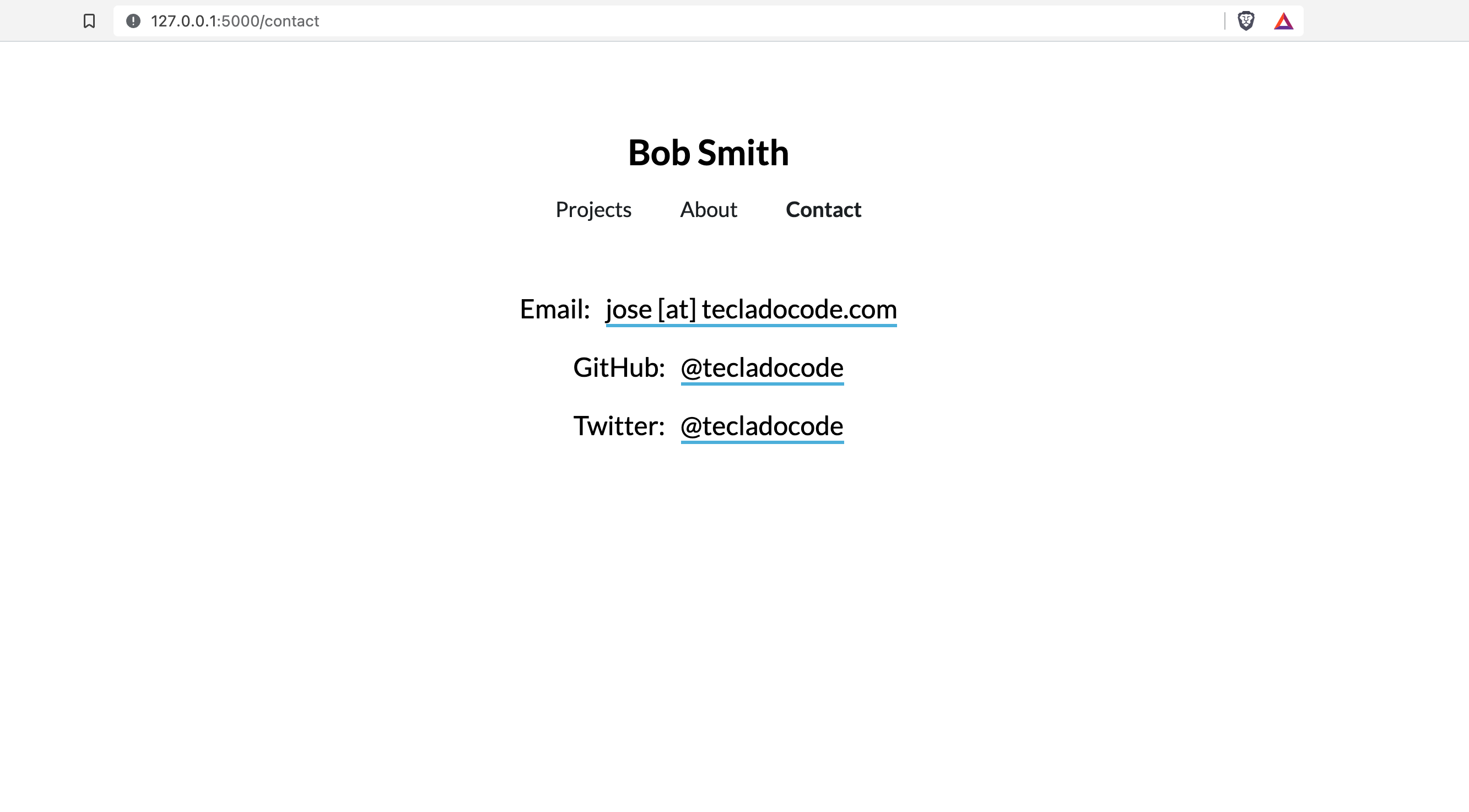 The profile page, showing the creator's contact details