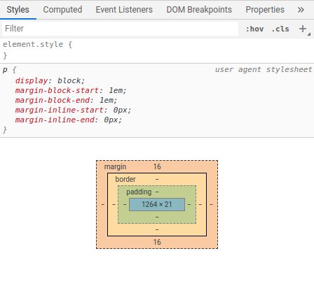 The Chrome Developer Tools showing the styles applied to the paragraph element.