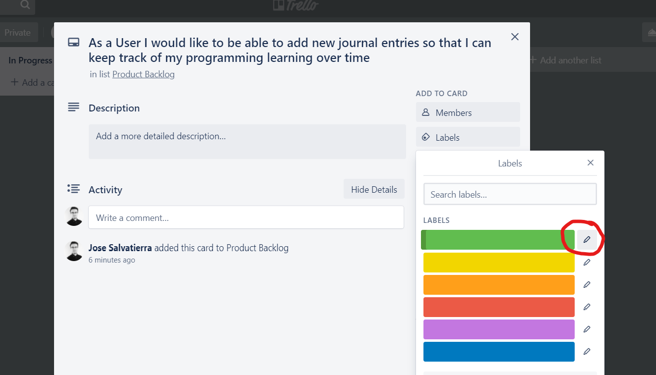 Setting label text in Trello